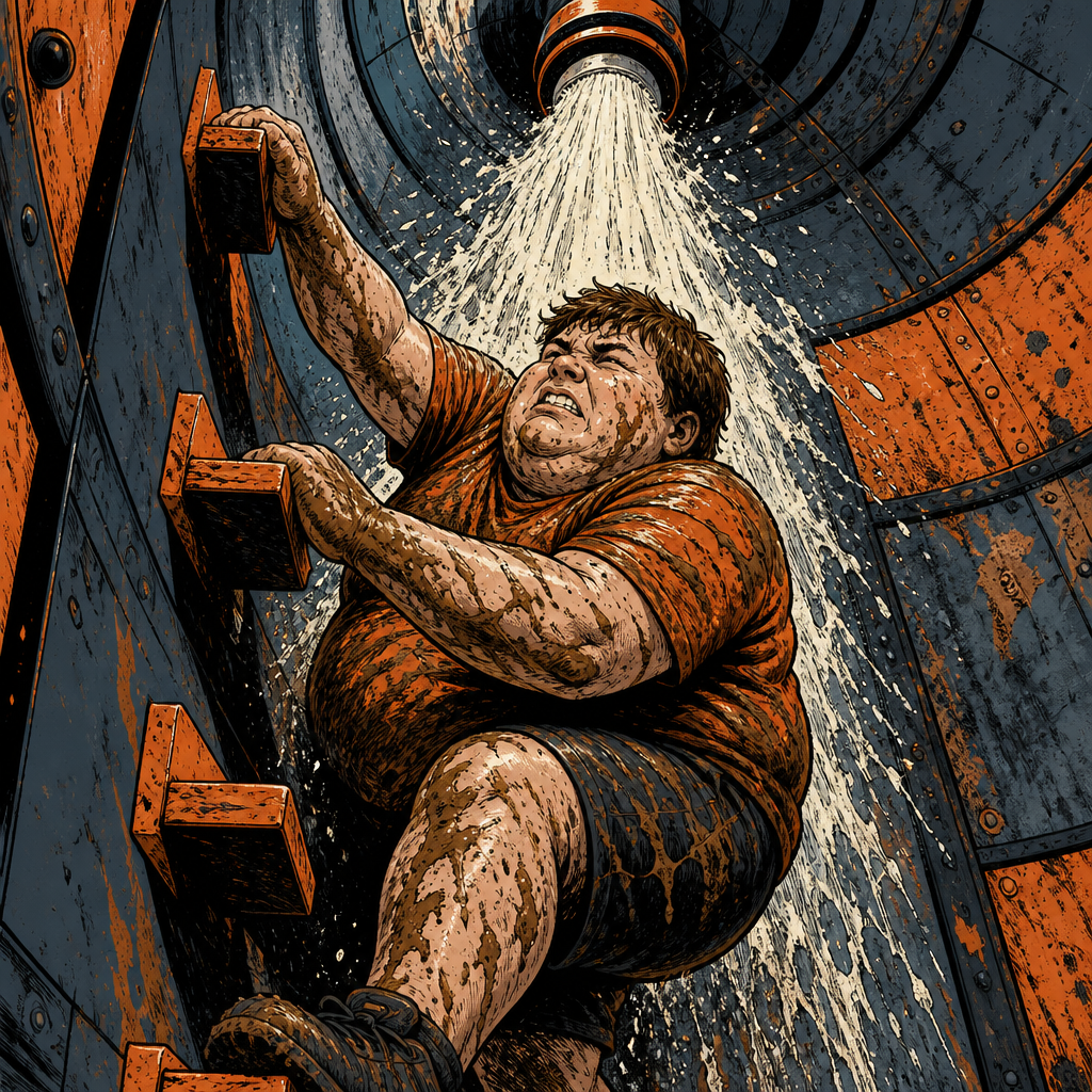 Pipe climb comic illustration