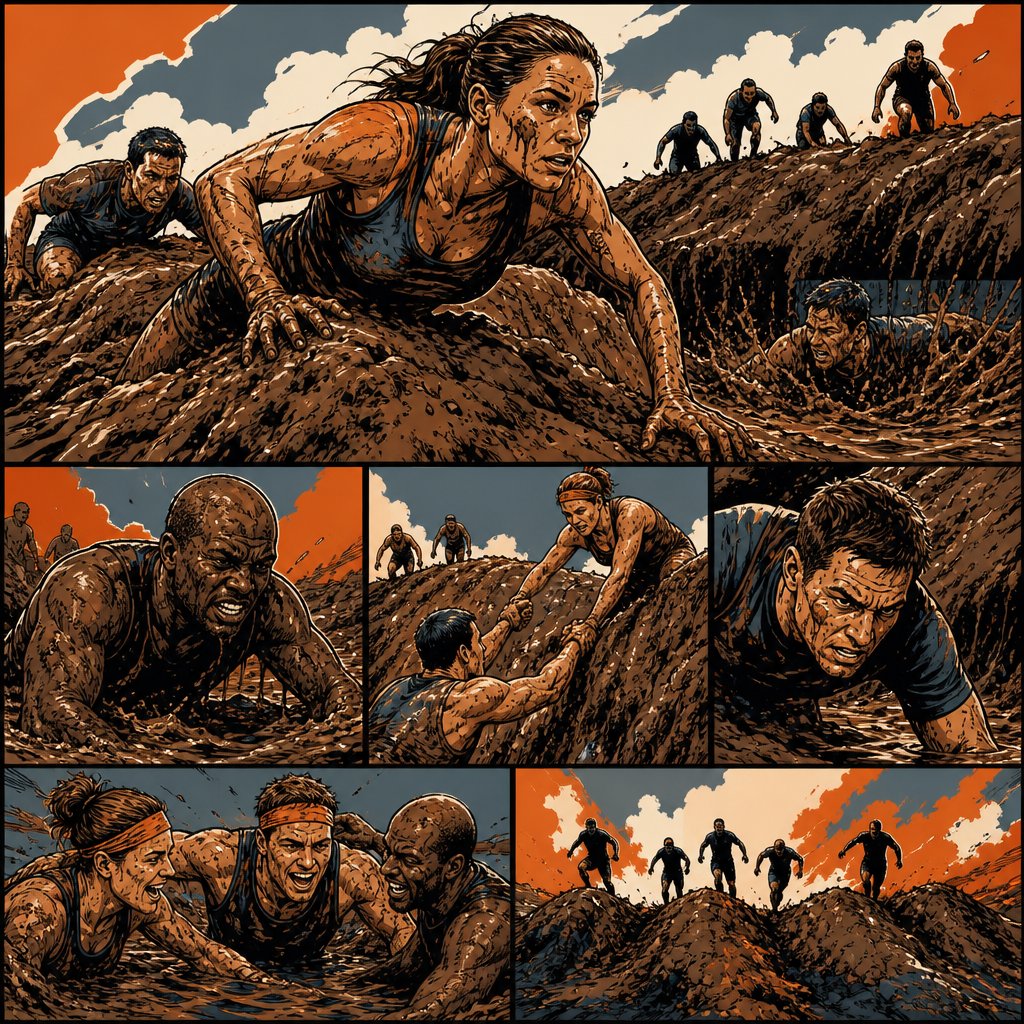 Mud trenches comic illustration
